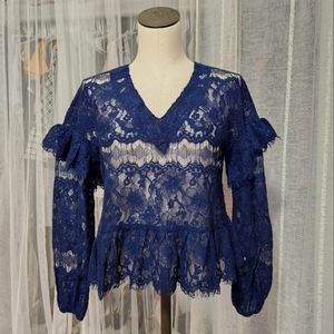 Lulus Navy Blue Lace Peplum Top
